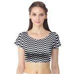 Black White Wave Pattern Wavy Water Seamless Short Sleeve Crop Top