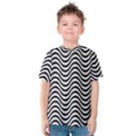 Black White Wave Pattern Wavy Water Seamless Kids  Cotton T-Shirt