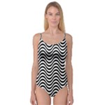 Black White Wave Pattern Wavy Water Seamless Camisole Leotard 