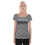 Black White Wave Pattern Wavy Water Seamless Cap Sleeve Top