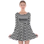 Black White Wave Pattern Wavy Water Seamless Long Sleeve Skater Dress