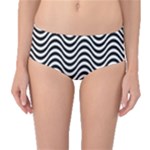 Black White Wave Pattern Wavy Water Seamless Mid-Waist Bikini Bottoms