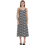 Black White Wave Pattern Wavy Water Seamless Casual Spaghetti Strap Midi Dress