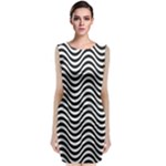 Black White Wave Pattern Wavy Water Seamless Classic Sleeveless Midi Dress