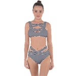 Black White Wave Pattern Wavy Water Seamless Bandaged Up Bikini Set 