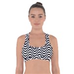 Black White Wave Pattern Wavy Water Seamless Cross Back Sports Bra