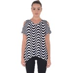 Black White Wave Pattern Wavy Water Seamless Cut Out Side Drop T-Shirt