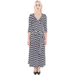 Black White Wave Pattern Wavy Water Seamless Quarter Sleeve Wrap Maxi Dress