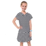 Black White Wave Pattern Wavy Water Seamless Kids  Drop Waist Dress