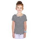 Black White Wave Pattern Wavy Water Seamless Kids  One Piece T-Shirt