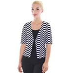 Black White Wave Pattern Wavy Water Seamless Cropped Button Cardigan