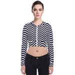 Black White Wave Pattern Wavy Water Seamless Long Sleeve Zip Up Bomber Jacket