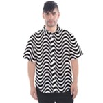 Black White Wave Pattern Wavy Water Seamless Men s Short Sleeve Shirt