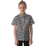 Black White Wave Pattern Wavy Water Seamless Kids  Short Sleeve Shirt