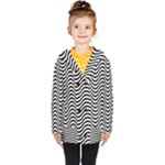 Black White Wave Pattern Wavy Water Seamless Kids  Double Breasted Button Coat