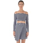 Black White Wave Pattern Wavy Water Seamless Off Shoulder Top with Skirt Set