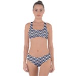 Black White Wave Pattern Wavy Water Seamless Criss Cross Bikini Set