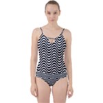 Black White Wave Pattern Wavy Water Seamless Cut Out Top Tankini Set