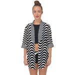 Black White Wave Pattern Wavy Water Seamless Open Front Chiffon Kimono