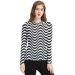 Black White Wave Pattern Wavy Water Seamless Women s Long Sleeve Rash Guard