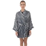 Black White Wave Pattern Wavy Water Seamless Long Sleeve Satin Kimono