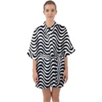 Black White Wave Pattern Wavy Water Seamless Half Sleeve Satin Kimono 