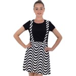 Black White Wave Pattern Wavy Water Seamless Velvet Suspender Skater Skirt