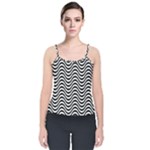 Black White Wave Pattern Wavy Water Seamless Velvet Spaghetti Strap Top