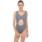 Black White Wave Pattern Wavy Water Seamless Center Cut Out Swimsuit