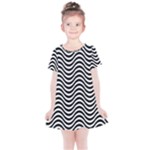 Black White Wave Pattern Wavy Water Seamless Kids  Simple Cotton Dress