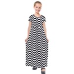 Black White Wave Pattern Wavy Water Seamless Kids  Short Sleeve Maxi Dress