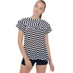 Black White Wave Pattern Wavy Water Seamless Ruffle Collar Chiffon Blouse