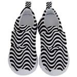 Black White Wave Pattern Wavy Water Seamless Kids  Velcro No Lace Shoes