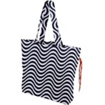 Black White Wave Pattern Wavy Water Seamless Drawstring Tote Bag