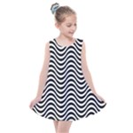 Black White Wave Pattern Wavy Water Seamless Kids  Summer Dress