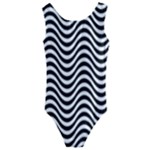 Black White Wave Pattern Wavy Water Seamless Kids  Cut-Out Back One Piece Swimsuit