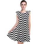 Black White Wave Pattern Wavy Water Seamless Tie Up Tunic Dress