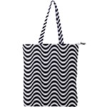 Black White Wave Pattern Wavy Water Seamless Double Zip Up Tote Bag