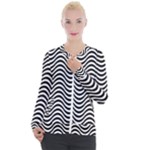 Black White Wave Pattern Wavy Water Seamless Casual Zip Up Jacket