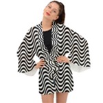 Black White Wave Pattern Wavy Water Seamless Long Sleeve Kimono