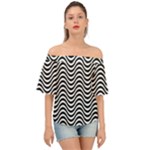 Black White Wave Pattern Wavy Water Seamless Off Shoulder Short Sleeve Top