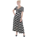 Black White Wave Pattern Wavy Water Seamless Button Up Short Sleeve Maxi Dress