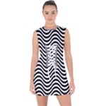 Black White Wave Pattern Wavy Water Seamless Lace Up Front Bodycon Dress