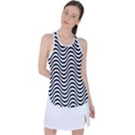 Black White Wave Pattern Wavy Water Seamless Racer Back Mesh Tank Top