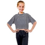 Black White Wave Pattern Wavy Water Seamless Kids Mock Neck T-Shirt