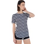 Black White Wave Pattern Wavy Water Seamless Perpetual Short Sleeve T-Shirt