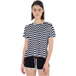 Black White Wave Pattern Wavy Water Seamless Open Back Sport T-Shirt