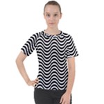 Black White Wave Pattern Wavy Water Seamless Women s Sport Raglan T-Shirt