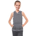 Black White Wave Pattern Wavy Water Seamless Kids  Sleeveless Hoodie