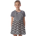 Black White Wave Pattern Wavy Water Seamless Kids  Short Sleeve Pinafore Style Dress